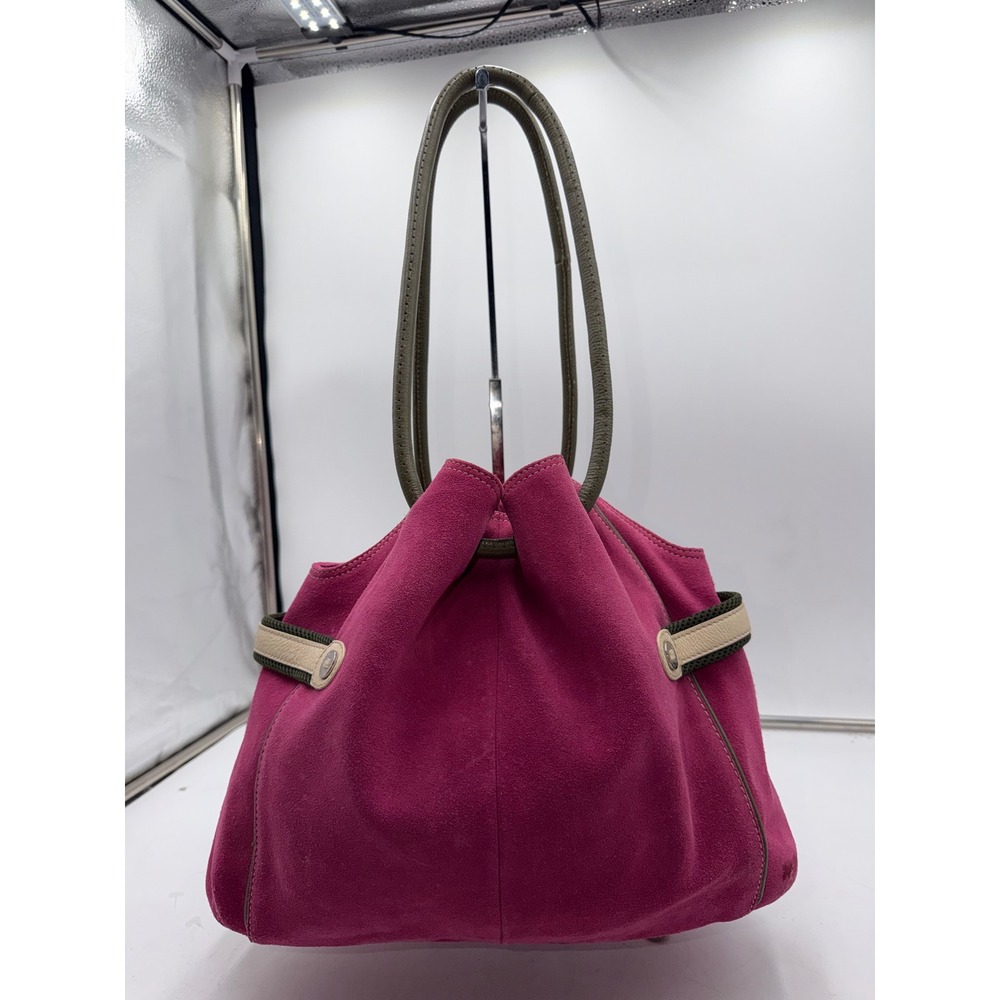 Cole Haan Kelsey F04 Pink Suede Olive Leather Trim Shoulder Bag Hobo